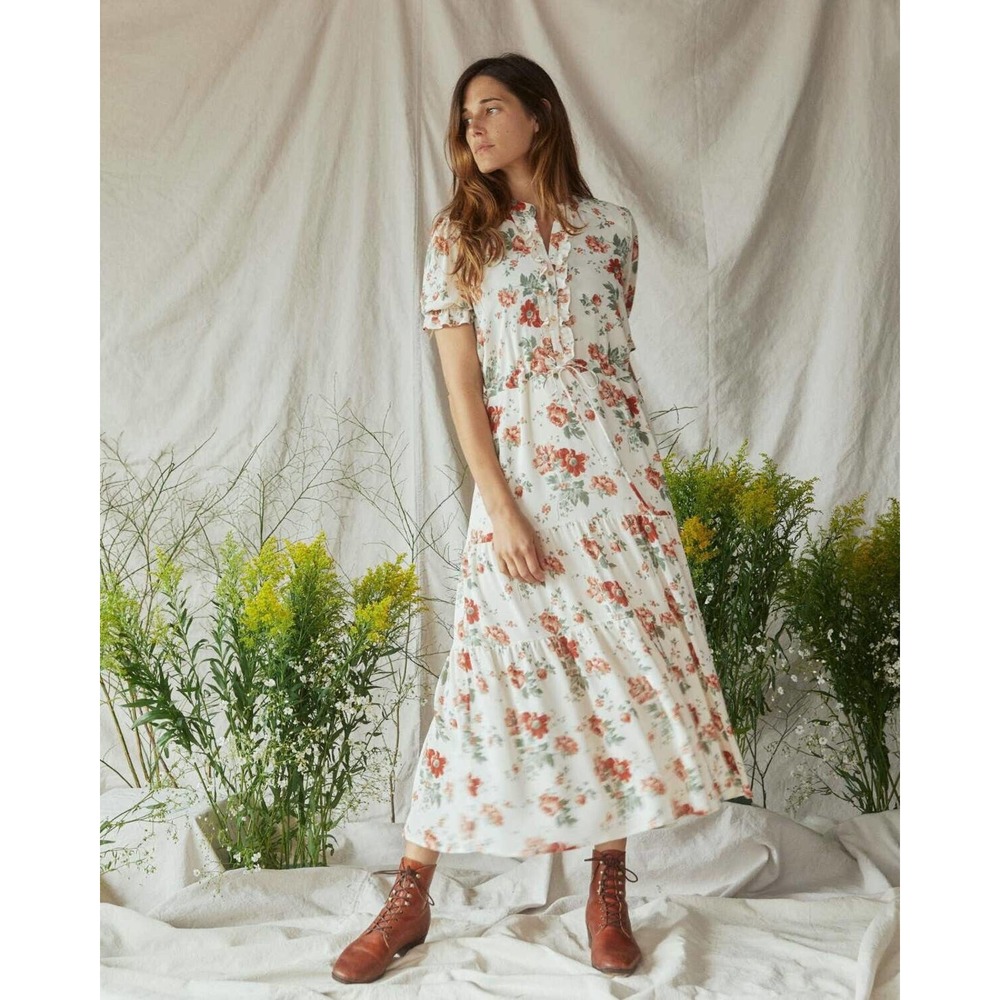 Christy Dawn The Elle Maxi Dress in Red Anemone Floral Size S Rare Deadstock